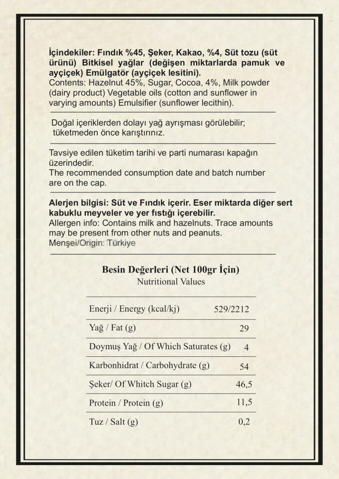 Karaköy Çikolatacısı%45 Fındıklı Kakaolu Fındık Kreması - Parçacıklı