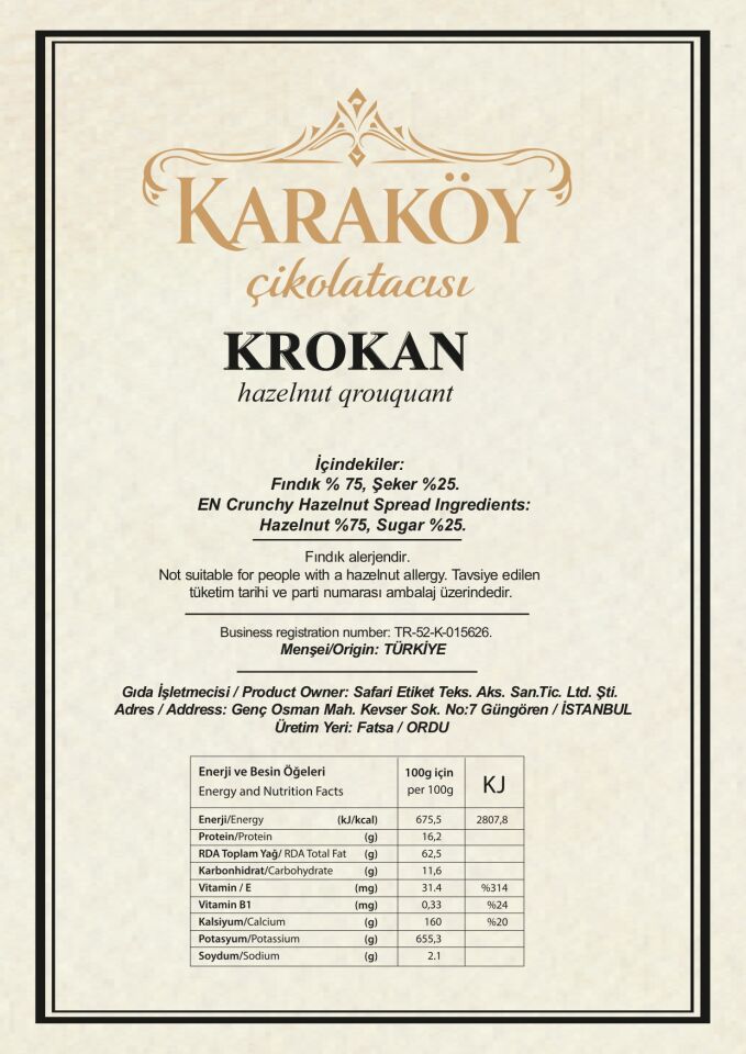 Yüksek Fındık Oranlı Krokan %75 Fındık  – Karaköy Çikolatacısı